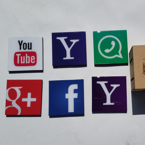 Social Media - Coasters and keepsake box crate SSM002 set of six (6)