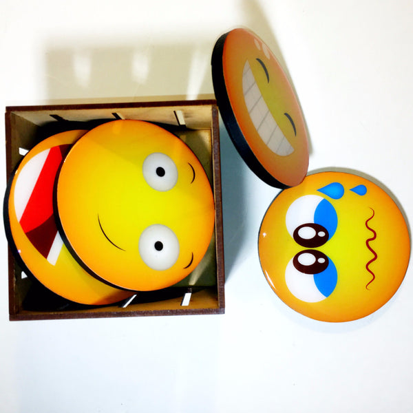 Emojis Coasters and keepsake box crate CEM0001 set of six (6)