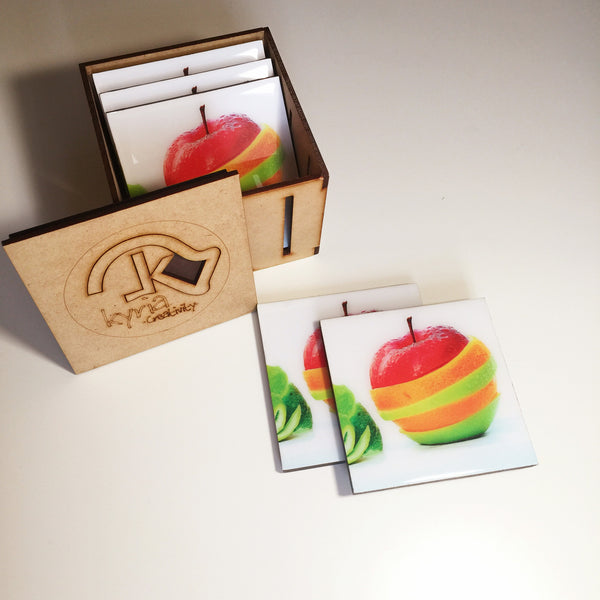 Apple Coaster Sq-keepsake box crate SAP0001 set of six (6)