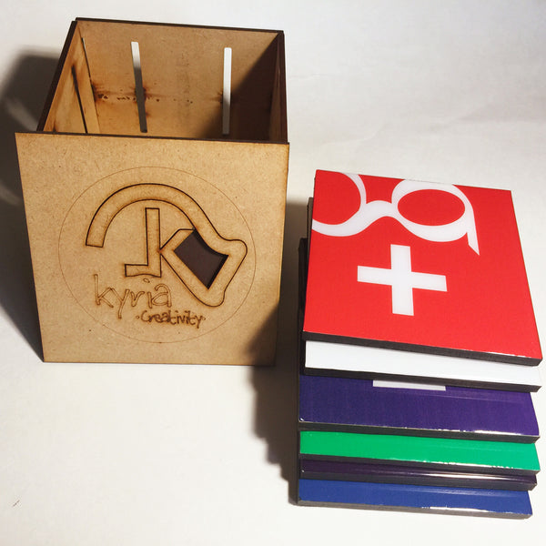 Social Media - Coasters and keepsake box crate SSM002 set of six (6)