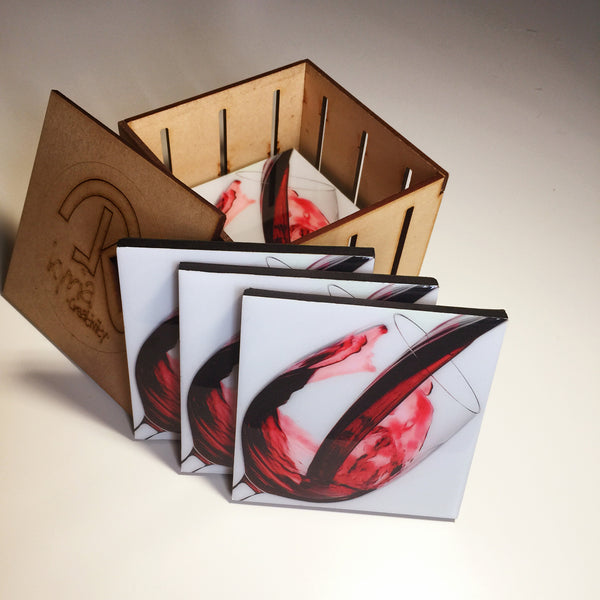 Red Wine - Coasters and keepsake box crate. SRW001 set of six (6)