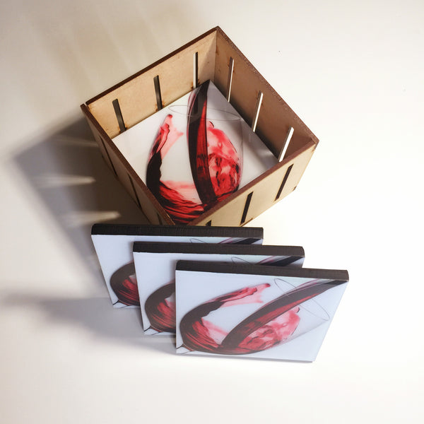 Red Wine - Coasters and keepsake box crate. SRW001 set of six (6)